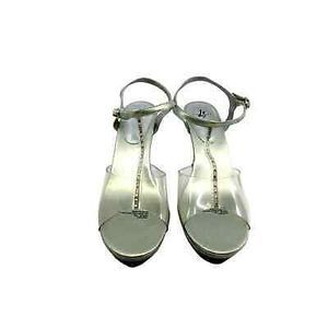 LifeStride Whitney Silver Rhinestone T-Strap Pump Slingback Peep Toe Sandals 10M